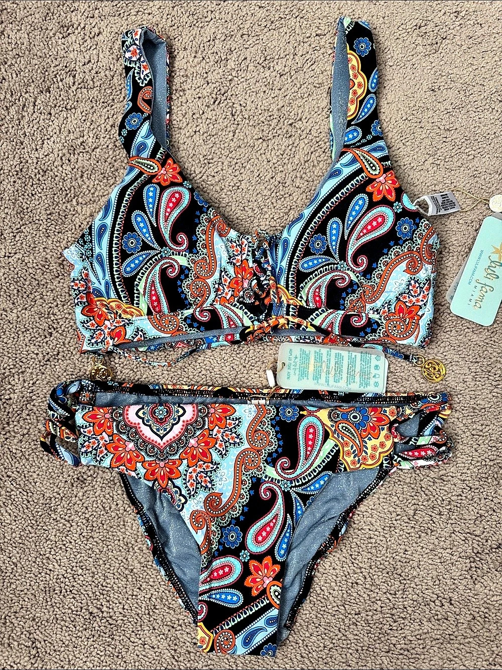 Luli Fama La Maestranza Lace Up Bralette And Full Bottom Bikini Size XS